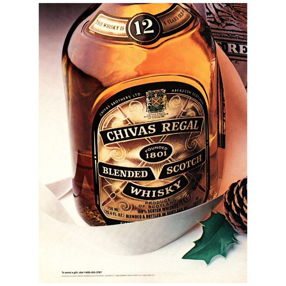 1985 Chivas Regal Scotch Whisky Vintage Print Ad Christmas Party Mistletoe Decor - Picture 2 of 3